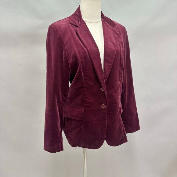 Vintage 90s  Y2k Burgundy Velvet Blazer Jacket Classic Tailored Fit Size 12 - Picture 13 of 16